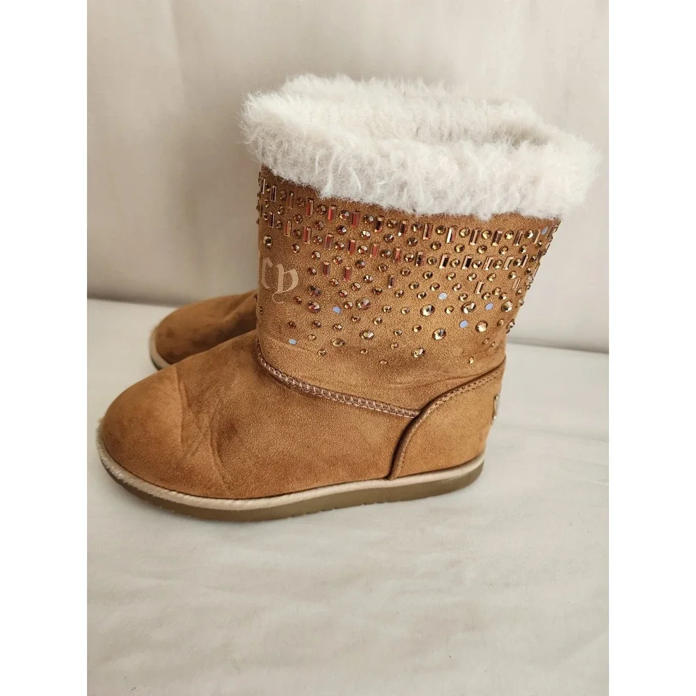 Juicy Couture Patty Tan Faux Fur Rhinestone Winter Boots Youth Size 2M CB1280